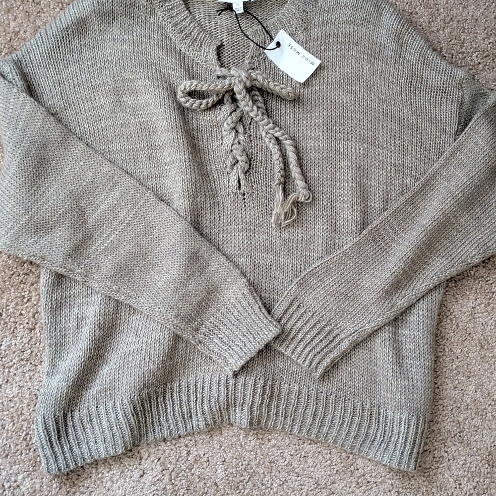 Boho Ballet core Elegant Women's Beige Knit Sweater